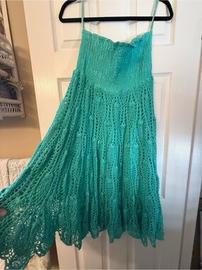 Smocked Crochet Midi Skirt in Turquoise - Women